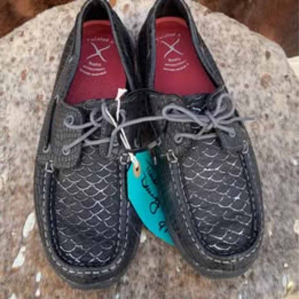 NWOT - Twisted X Women's Black Scale Boat Shoe Driving Mocs women's